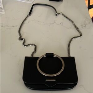 Black and Silver Crescent Crossbody Bag with Chain Strap
